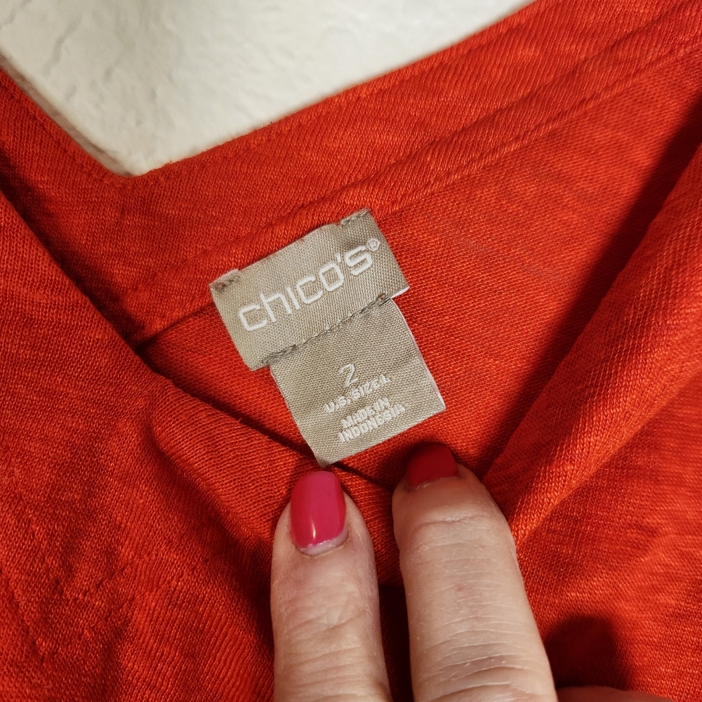 Chico's‎ Bold Scarlett Short Sleeve V-Neck Linen Top, Size 2 (L) - Picture 2 of 6
